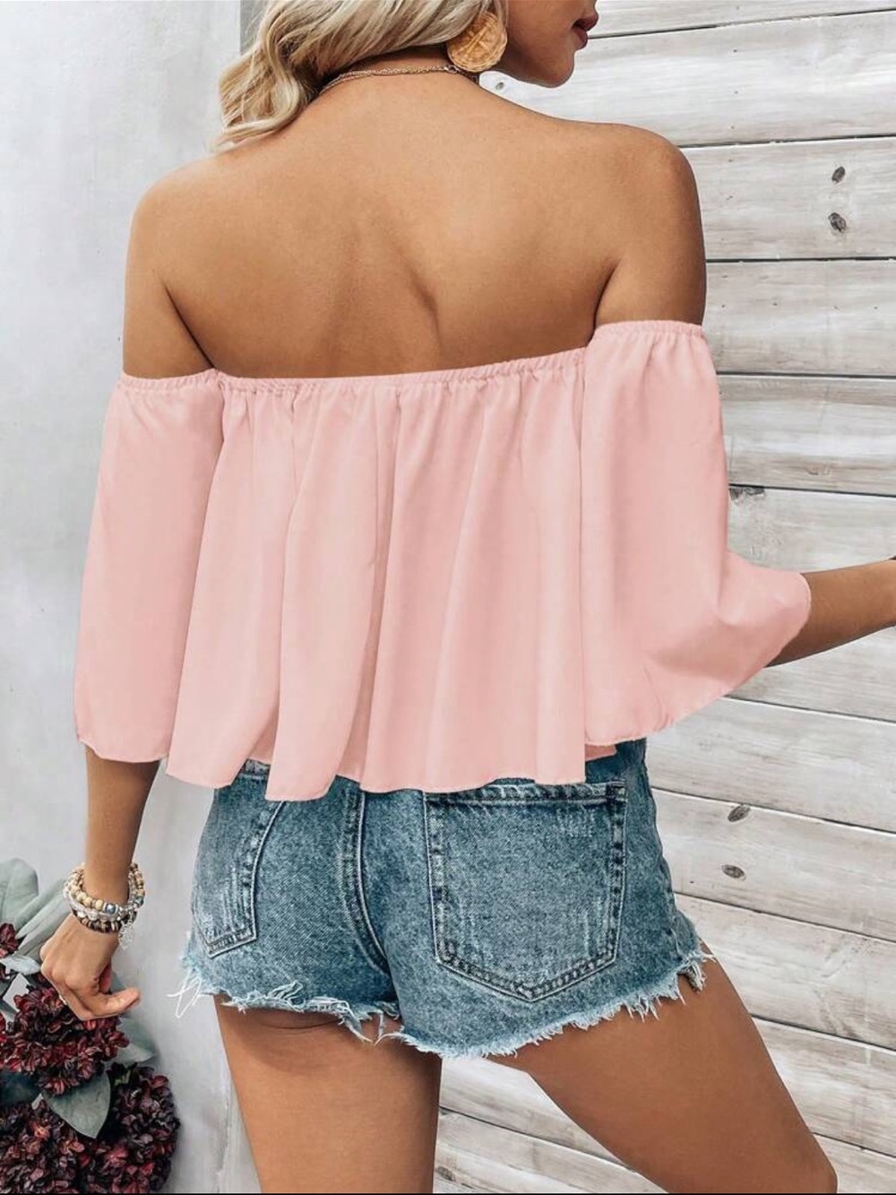 Off-Shoulder Pink Women's Top - Picture 5 of 6